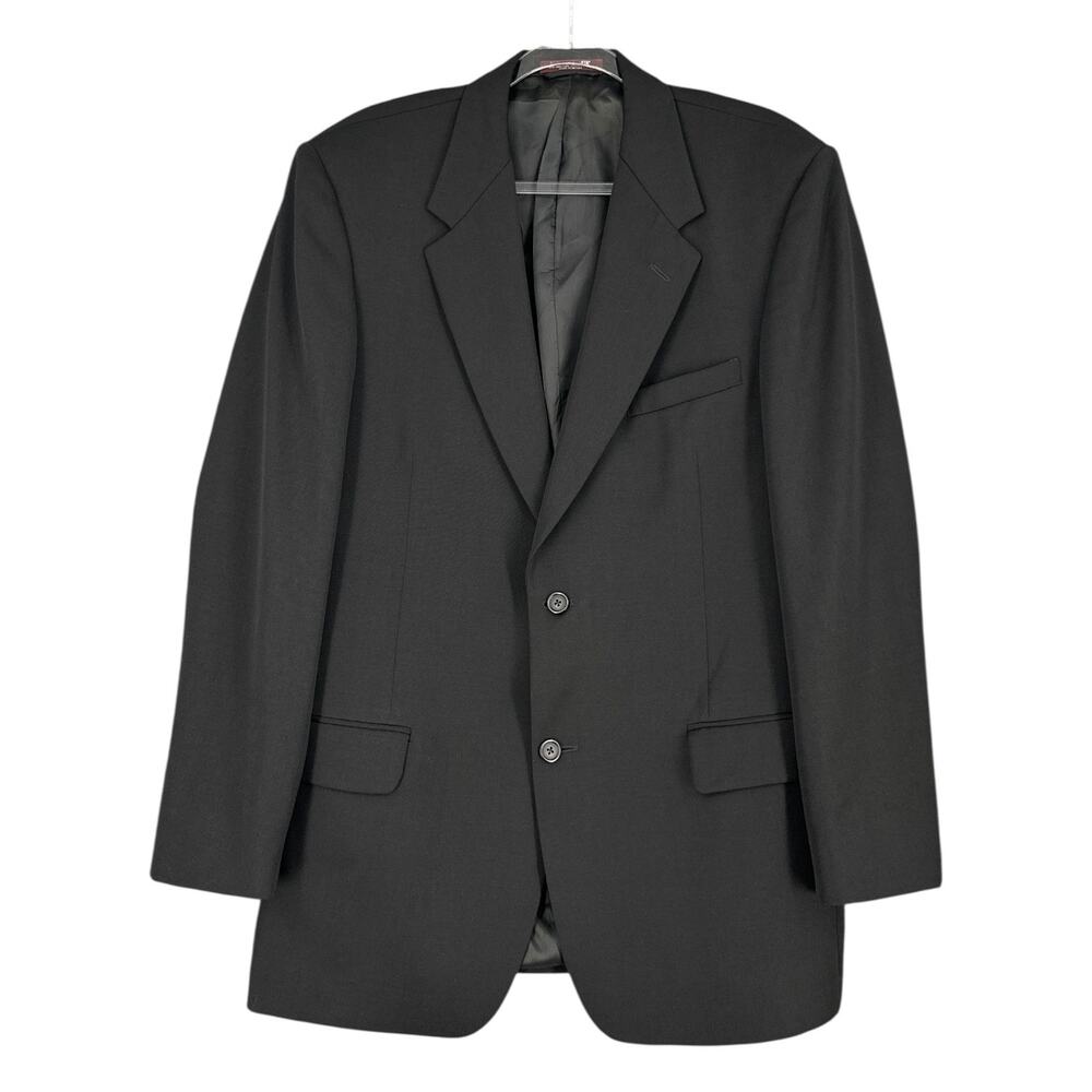 Evan Picone Black Two Button Closure Notched Lapels Flap Pockets Blazer 41L
